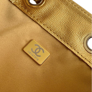 25 Metallic Gold Quilted Leather Drawstring Shoulder Bag
