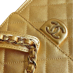 25 Metallic Gold Quilted Leather Drawstring Shoulder Bag