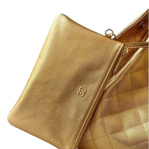 25 Metallic Gold Quilted Leather Drawstring Shoulder Bag