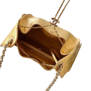 25 Metallic Gold Quilted Leather Drawstring Shoulder Bag