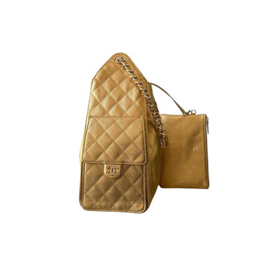 25 Metallic Gold Quilted Leather Drawstring Shoulder Bag