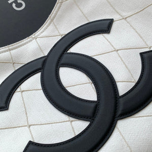 Coco Beach White & Black Denim Calfskin Small Shopping Bag