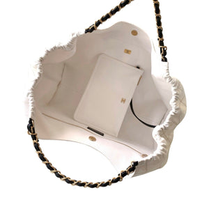Coco Beach White & Black Denim Calfskin Small Shopping Bag