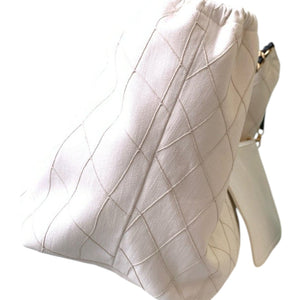 Coco Beach White & Black Denim Calfskin Small Shopping Bag