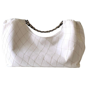 Coco Beach White & Black Denim Calfskin Small Shopping Bag