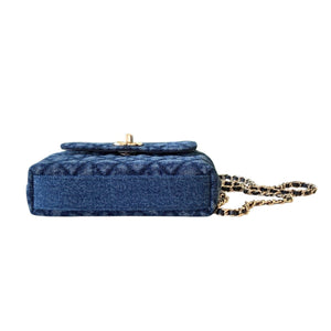 Washed Denim Quilted Mini Flap Bag with Top Handle