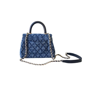 Washed Denim Quilted Mini Flap Bag with Top Handle