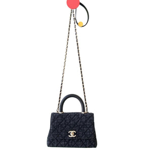 Washed Denim Quilted Mini Flap Bag with Top Handle