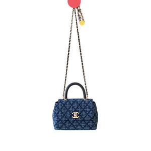 Washed Denim Quilted Mini Flap Bag with Top Handle