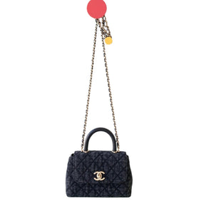 Washed Denim Quilted Mini Flap Bag with Top Handle