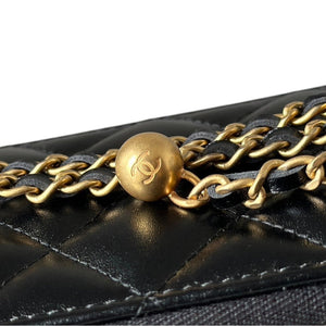 Black Quilted Leather Small Vanity Case with Chain