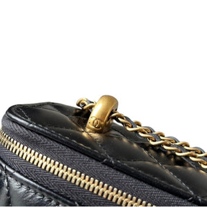 Black Quilted Leather Small Vanity Case with Chain