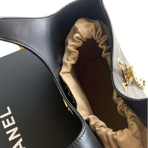 Black Calfskin Quilted Chain Shopping Tote Bag