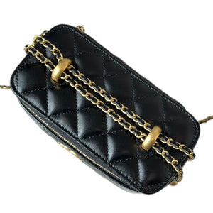Black Quilted Leather Small Vanity Case with Chain