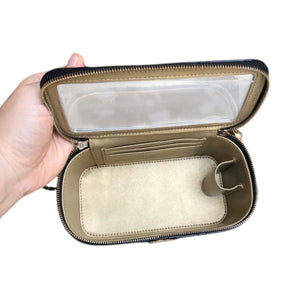 Black Quilted Leather Small Vanity Case with Chain