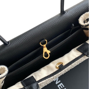 Grained Calfskin Boucle Urban Essentials Bag Ecru Black