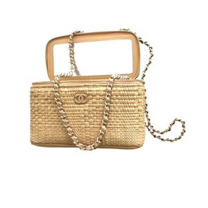 Classic Long Vanity with Chain Braided Raffia & Gold-Tone Metal