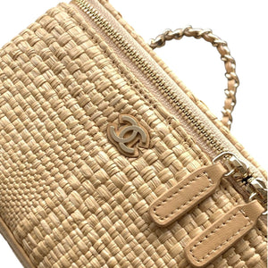 Classic Long Vanity with Chain Braided Raffia & Gold-Tone Metal