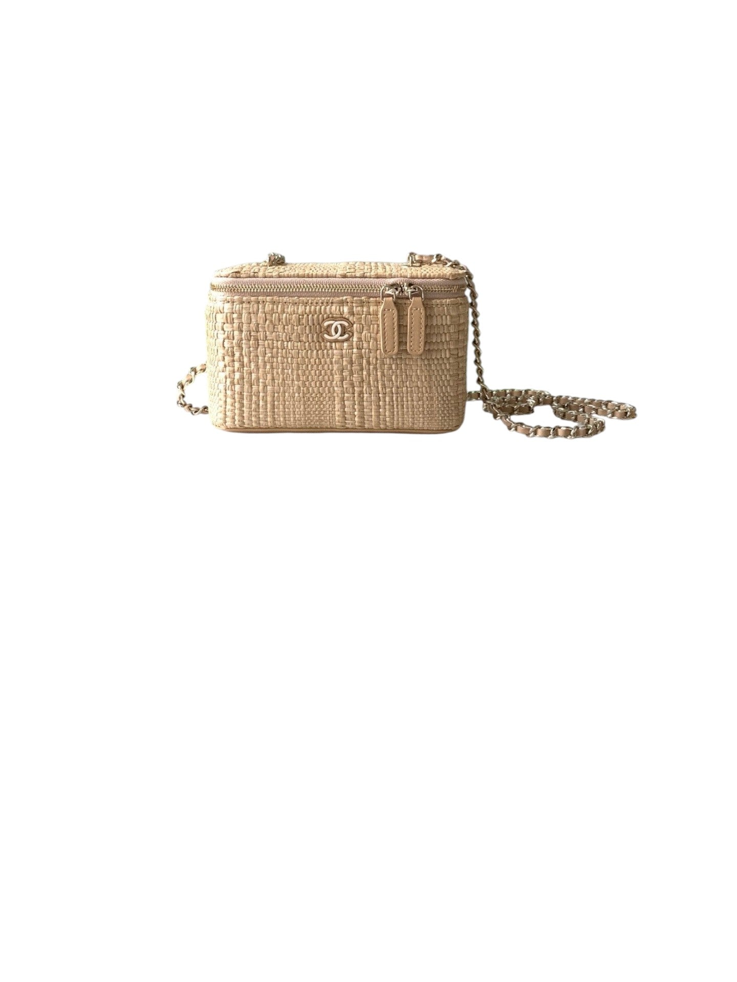 Classic Long Vanity with Chain Braided Raffia & Gold-Tone Metal