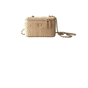 Classic Long Vanity with Chain Braided Raffia & Gold-Tone Metal