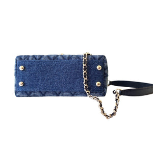 Washed Denim Quilted Mini Flap Bag with Top Handle