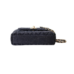 Washed Denim Quilted Mini Flap Bag with Top Handle