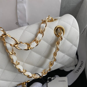 Classic Quilted Caviar Leather Medium Double Flap Bag